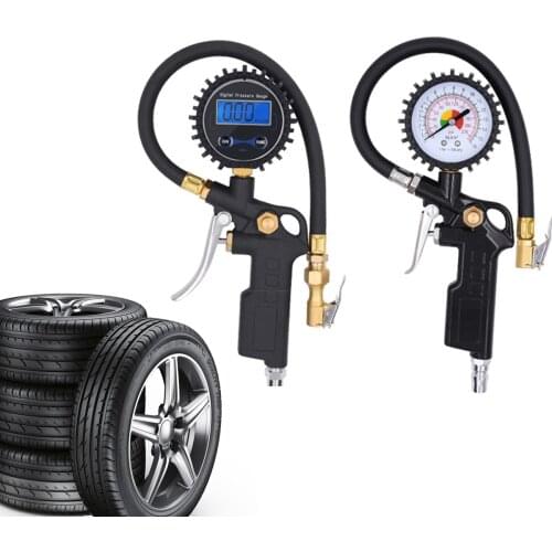 Digital Tire Inflator Pressure Gauge, 220 PSI/16 BAR Air Chuck and Compressor Accessories Heavy Duty with Rubber Hose & Quick Co