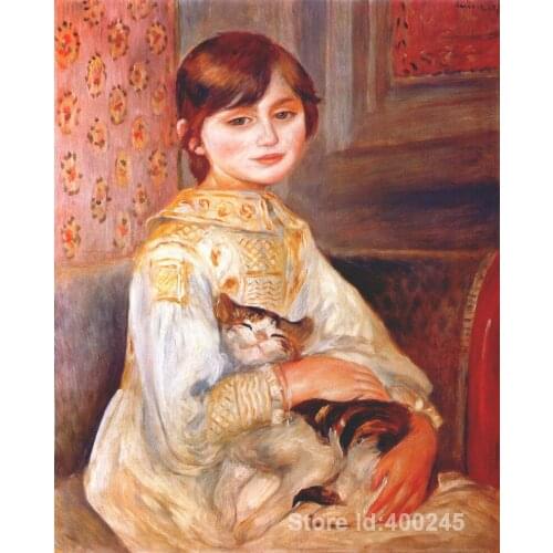 Child with cat (julie manet) Pierre Auguste Renoirs famous paintings art reproduction High quality Hand painted
