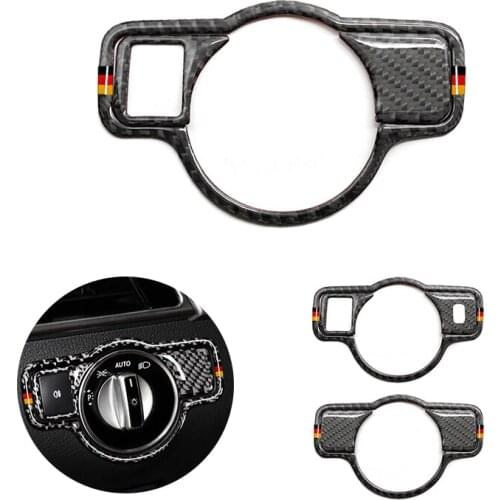 For Mercedes Benz A B C E G GLA GLK GLS ML Class 3pcs/set Carbon Fiber Car Headlight Switch Frame Cover