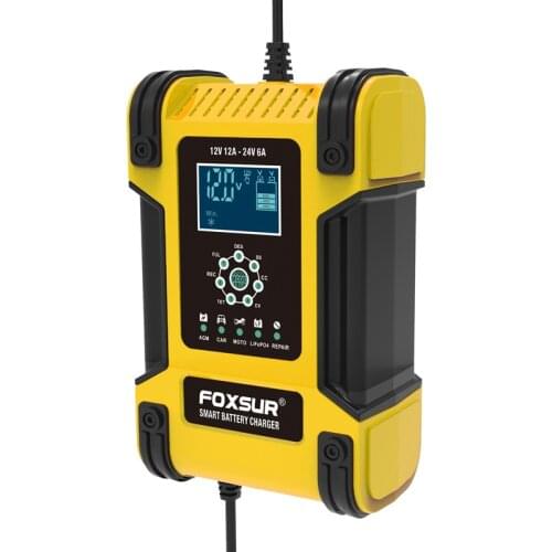 FOXSUR 12V 24V 12A 7-stage Battery Charger, Lead GEL STD AGM Car Motorcycle Battery Charger, Fast Charger Maintainer Desulfator