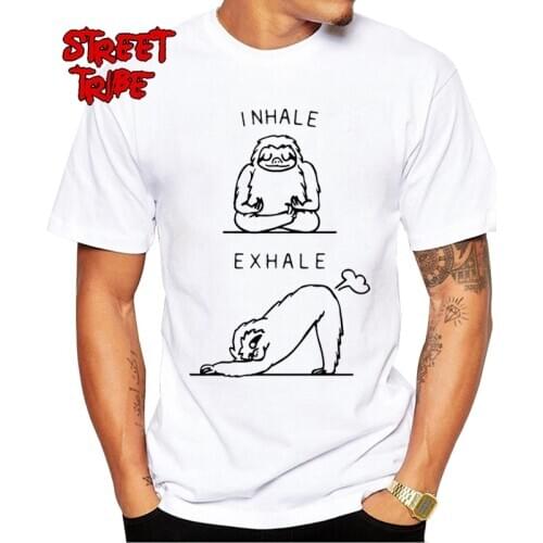 Inhale Exhale Sloth Print T-Shirt Fashion Casual Fitness Funny O-neck Mens T Shirt Cotton Short Sleeve Men Clothing