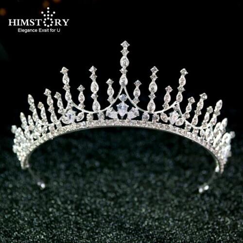 Himstory Gorgeous Cubic Zircon Crystal Princess Pageant Head Tiaras Crowns Rhinestones Wedding Bride Hair Accessories Jewelry