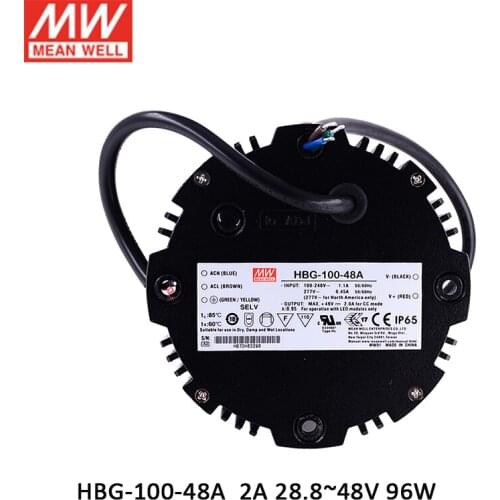 MEAN WELL HBG-100-48A 96W 2A 28.8~48V Constant Current LED Driver Circular LED bay/Stage/spot lighting Power Supply Adjustable