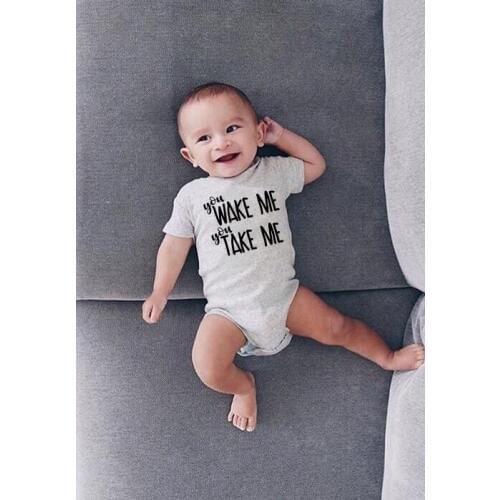 You Wake Me You Take Me Letters Newborn Toddler Baby Boys Girls Onesies Summer Short Sleeve Romper Cute Jumpsuit