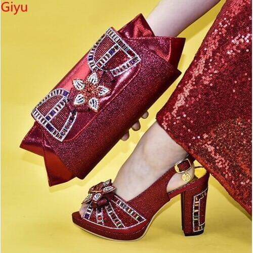 Doershow Italian Matching Shoes and Bag Set African Wedding Shoe and Bag set Italy Shoe and Handbag Summer Set Women !HLC1-22
