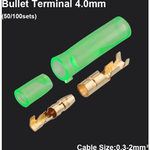 200pcs 4.0 bullet terminal car electrical wire connector diameter 4mm pin set Female Male Case