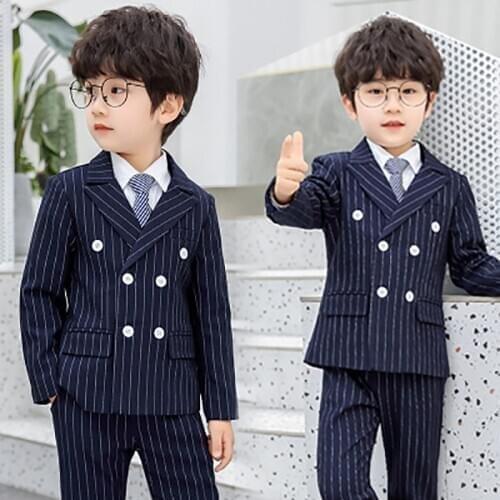 Double Breasted Striped Suit for Boys 3 Pieces Children Prom Wedding Suits Kids Formal Dress Tuxedo Blazer with Pants Vest set