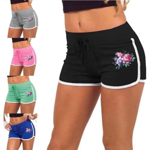 Summer Shorts Women High Waist Elasticated Fitness Leggings Push Up Gym Training Gym Tights Pocket Flowers Printing Short