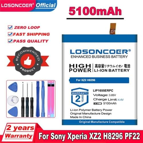 LOSONCOER 5100mAh LIP1655ERPC Battery For Sony Xperia XZ2 H8296 PF22 SO-03K SOV37 702SO H8216 Mobile Phone Battery