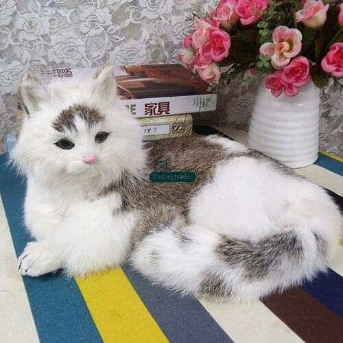 Dorimytrader Cute Lifelike Animal Lying Cat Plush Doll Soft Lovely Realistic Animals Pet Cats Toy Decoration Gift 35x23x15cm