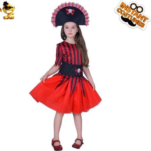 Girl Pirate Cosplay Fashion Fancy Dress Party Red Dress Halloween Carnival Carnival Party Kids Cute Set