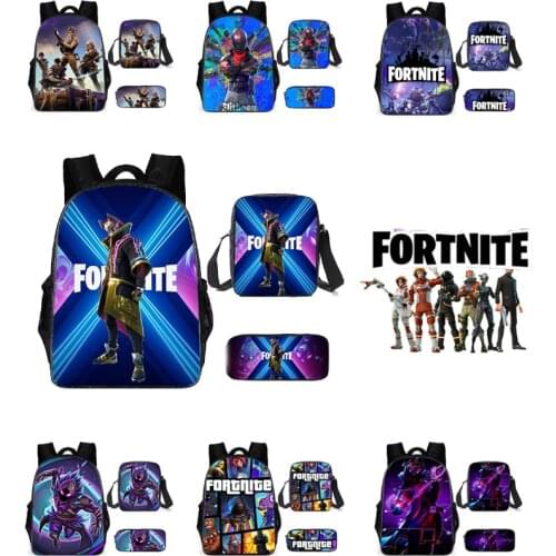 Men Backpack Fortnite Student Bag Rucksack Cartoon Anime Game Bookbag Zipper Schoolbag Pencil Case 3pcs Set Gift for children