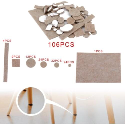 Areyourshop 106Pcs Furniture Pads Chair Leg Floor Protectors Felt Pads Hardwood Floors Beige