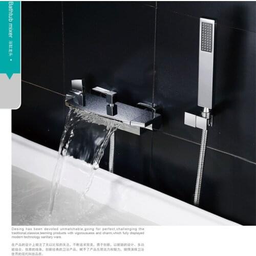 Wall Mounted Waterfall Bath Shower Mixer & Kit 2021 Solid Brass Construction Square Style Bathtub Faucet