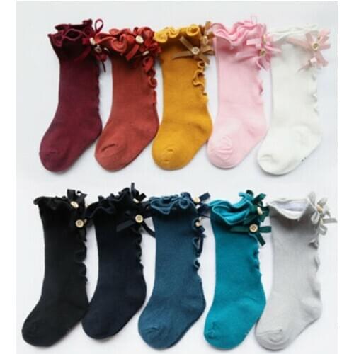 Baby Socks Toddler Socks High Quality Bowkent Knee Socks Knee Length Cotton Children with Buttons for Boys Girls Solid Unisex