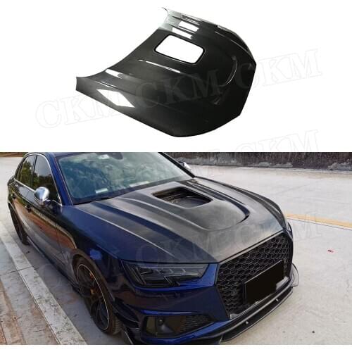 Dry Carbon Fiber Car Front Engine Hood Transparent Bonnet Cover For Audi A4 S4 B10 2019 2020 Car Styling