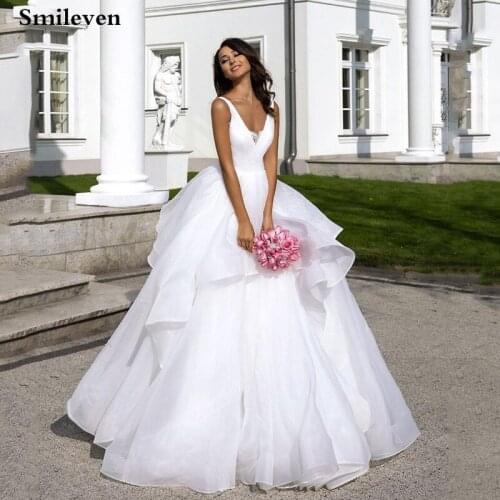 Smileven Princess Wedding Dress Organza Lace Bridal Dresses Sexy V Neck Vestido De Noiva Custom Made