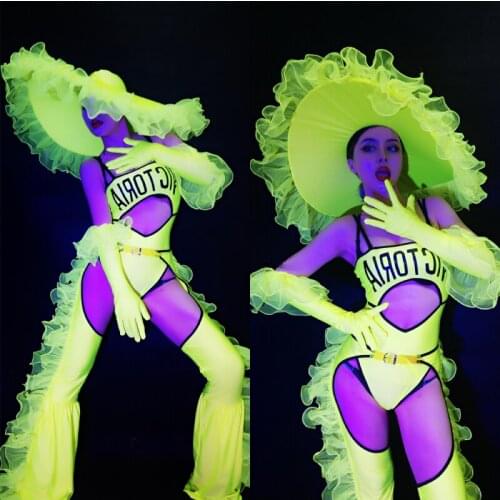Dancer Creativity Stage Costume Fluorescent Green Gogo Jazz Nightclub Performance Clothing Party Festival Rave Outfit VDB3947