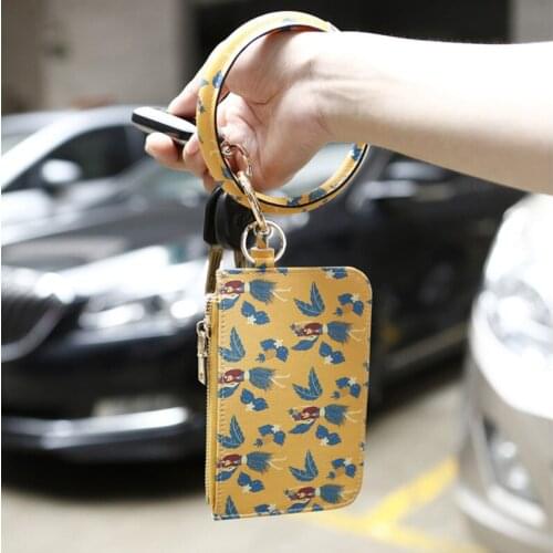Pu Wrist Key Chain Card Bag Leaf Leather Sports Bracelet Zero Purse Pendant Bracelet Key Ring Zipper Coin Purse Wallet