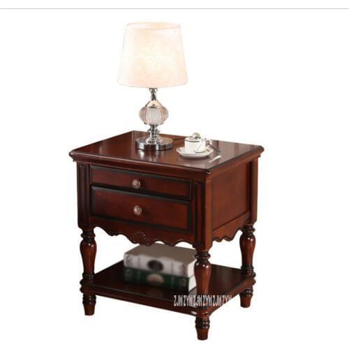 015 Rubber Wood Bedside Cupboard Nightstand Modern Simple Bedroom Night Table Solid Wood Furniture Bedside Locker With 2-Drawer