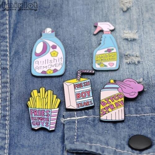 1pc Repellent Button Enamel Pins Brooches Detergent Boxed Drink Pink Pin Big Bottle Spray For Women Badge Jackets Jewelry Gift
