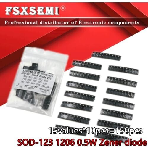 15values*10 pcs=150pcs SOD-123 1206 0.5W Zener diode SMD package KIT 3V~24V 1N4148