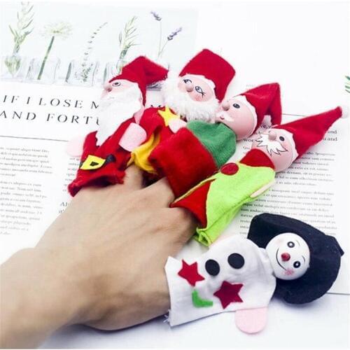5pc/Set Christmas Santa Claus Friends Finger Plush Toys Cloth Christmas Finger Doll Tell Story Props Boys Girls Finger Puppets