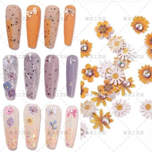 50 PCS New 6-color bowknot flower three-dimensional with diamond super flash nail decoration DIY nail art decoration