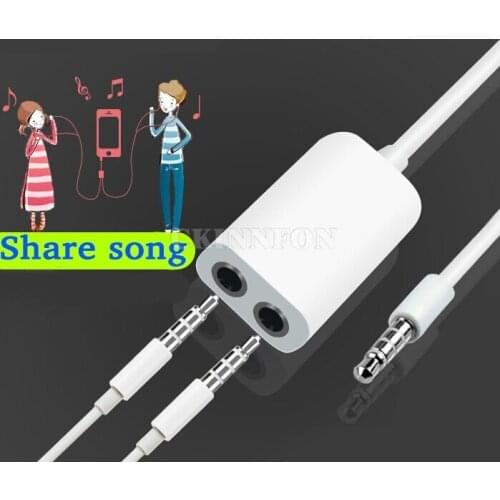 500Pcs/Lot Black/White Universal 3.5mm 1 Male to 2 Female Audio Headphone Splitter Cable