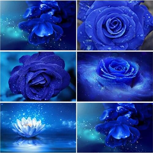5D Diamond Painting Flower Cross Stitch Kits Full Square Drill Blue Rose Pattern Diamond Embroidery DIY Diamond Art Home Decor