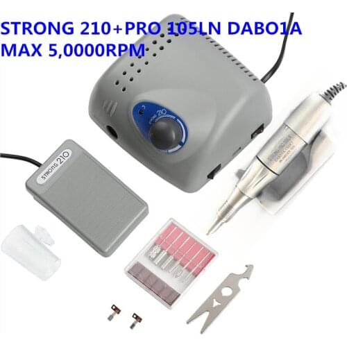 50000RPM Authent 65W Electric Nail Drill Machine Strong 210 PRO 105LN DABO1A Model Manicure Pedicure Nail File Bit