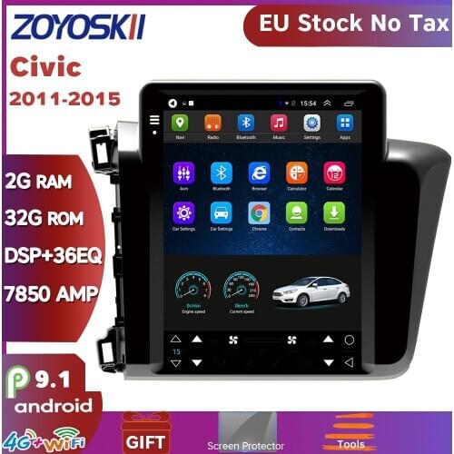 ZOYOSKII Android 9.0 10.4 inch vertical screen Tesla style CAR radio GPS bluetooth navigation player for Honda Civic 2011-2015