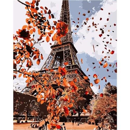 Frameless diy digital oil Eiffel Tower landscape European decorative painting flower hand painting can hang in the living room
