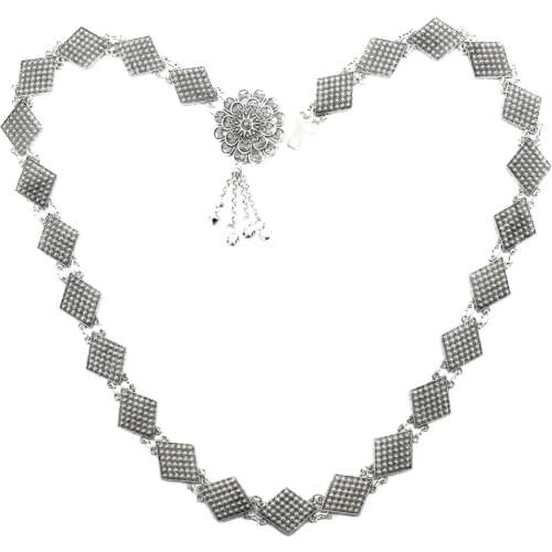 Bohemian Gypsy Silver Color Geometric Rhombus Belly Chains For Women Carving Flower Bell Dance Waist Chains Vintage Jewelry