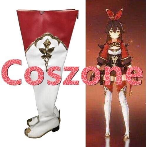Genshin Impact Amber White Red Cosplay Shoes Boots Halloween Carnival Cosplay Costume Accessories