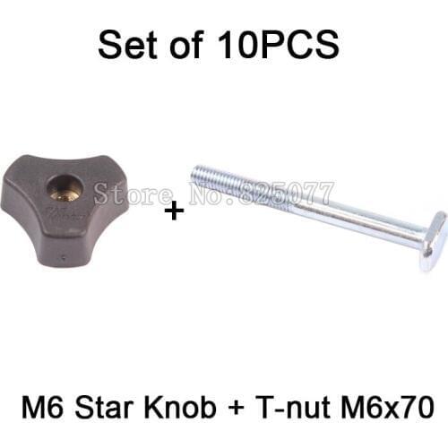 Woodworking Parts 10PCS Star Knob M6 + 10PCS T-nut M6x70, Woodworking Jigs JF1162