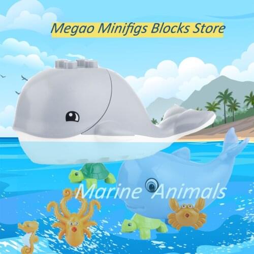 Marine Animals Series Whale Crocodile Hippocampus White Bear MOC Gifts Bricks Building Blocks Baby Educational Toys For Children