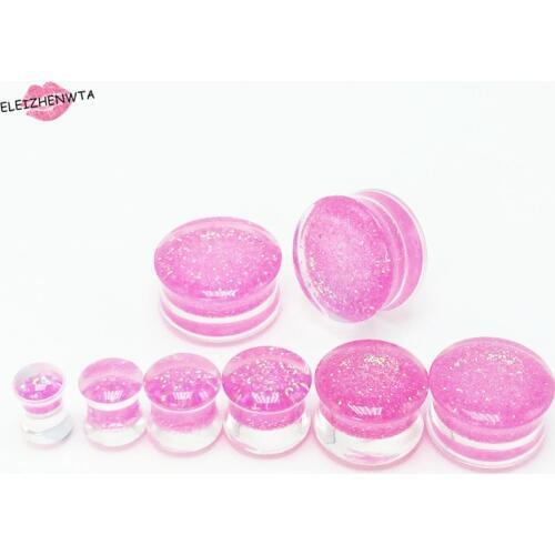 ELEIHENWTA 1 pair /2 pcs Pink Black Purple Blue Acrylic ear tunnels ear gauges body jewelry piercing expander Guages Piercing