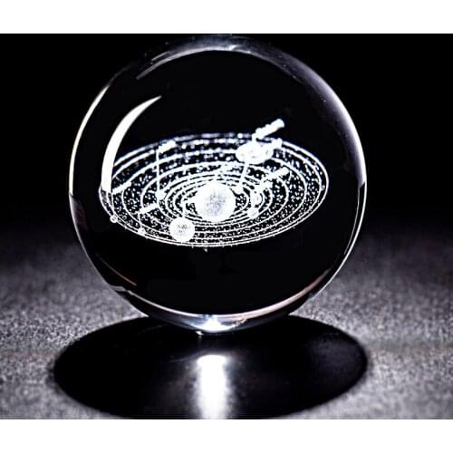 Crystal Ball Paperweight 3D Laser Engraved Solar System Glass Miniature Planets Model Sphere Global Home Decor Figurine Gifts