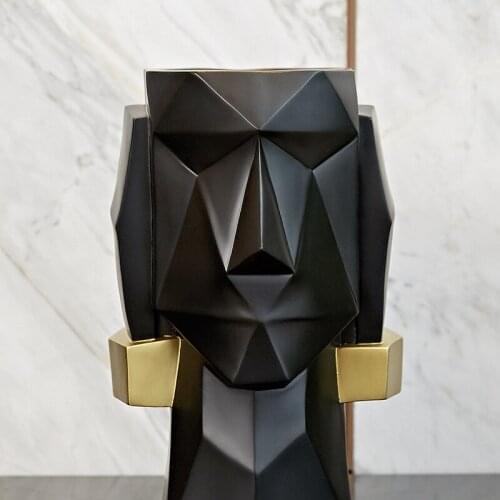 CLASSIC ABSTRACT ART BLACK RESIN VASE SCULPTURE UNIQUE GEOMETRIC ORIGAMI HOME DECORATION CANDY STORAGE IDEA