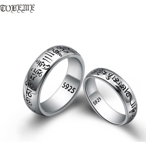 Handmade 925 Silver Tibetan OM Words Ring Real 925 Silver OM Mani Padme Hum Ring Buddhist words Ring Lovers