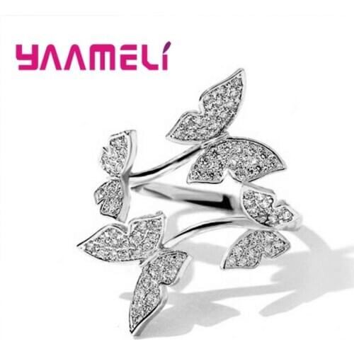 Luxury Butterfly Shape Ring for Women Shining Cubic Zircon Micro Paved Wedding Engagement Trendy Jewelry Resizable