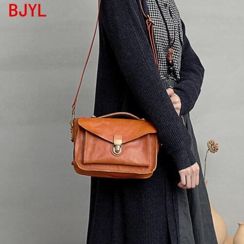 Literary Retro Handmade Leather Women Handbags 2020 New Fashion Wild Commuter Messenger Bag Shoulder Diagonal Small Square Bags