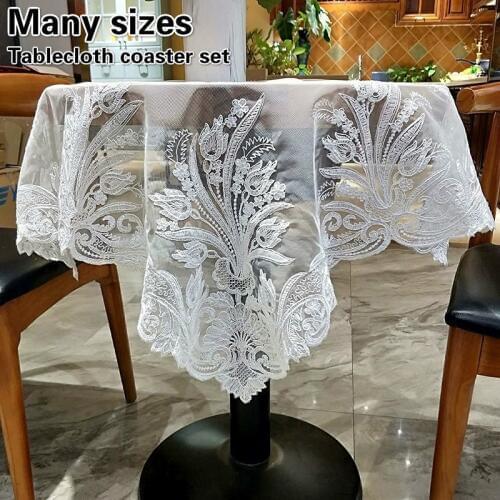 European-style Precision Embroidered Lace Fabric Tablecloth Table Flag Mat Coaster Cover Cloth Set Many Sizes Party Decoration