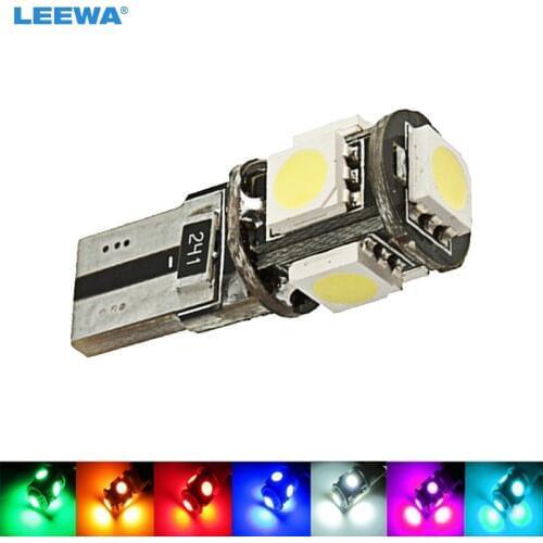 LEEWA 100pcs Wedge T10/W5W/194/168 5050 5SMD 5LED NO ERROR CANBUS Car LED Light Bulbs Door Light 7-Color #CA2640