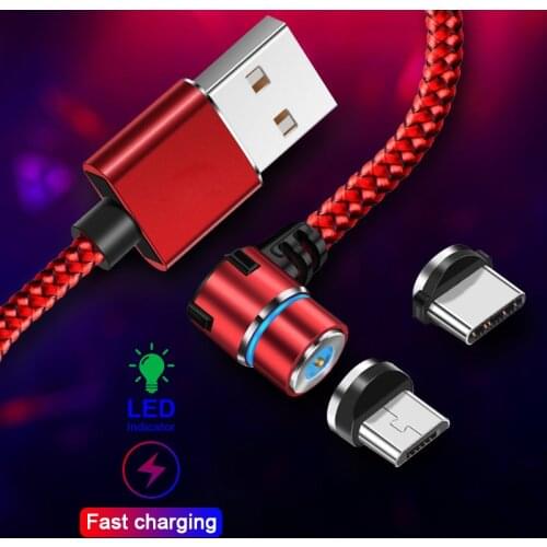 Magnetic USB Cable For iPhone 11 XR Samsung a51 S9 Xiaomi Huawei LED 90 Degree Fast Charging Magnet Microusb Type C USB C Cables