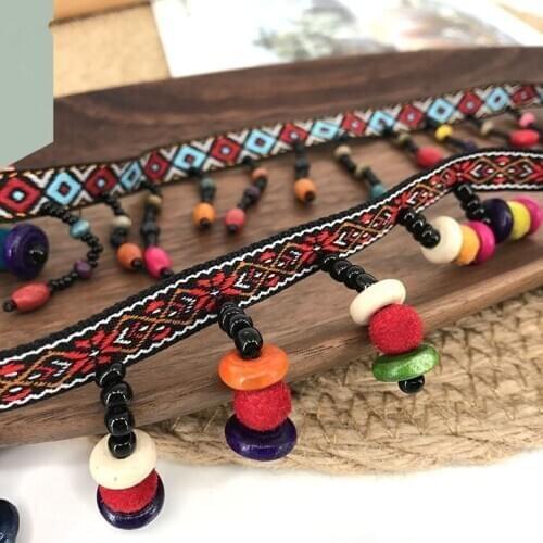 Handmade DIY material national wind wooden beads tassel ribbon lace clothing bag shoes decorative accessories hat lace