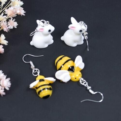 1pair Cartoon Cute bee Resin Earrings for women Colorful Animal Bee And Rabbit Drop Earring Candy Color Kids Gifts
