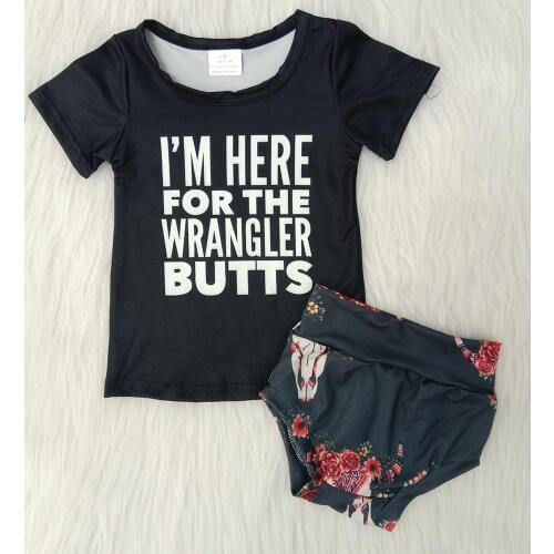 Fashion letters t-shirt match bummies set for kids baby girl and boy wear summer short sleeve outfit children flower pattern set