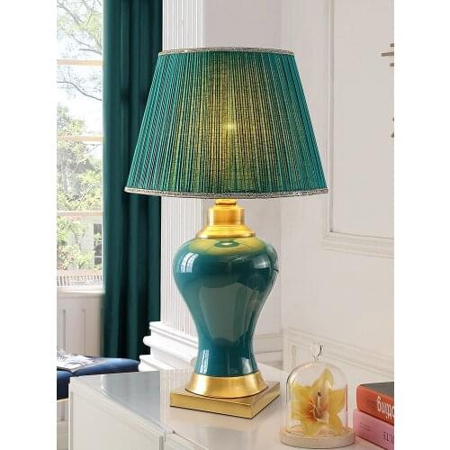 New Chinese Luxury Green Ceramic Table Lamp For Living Room Bedroom Bedside Lamp Study American Classical Decoration Night Light